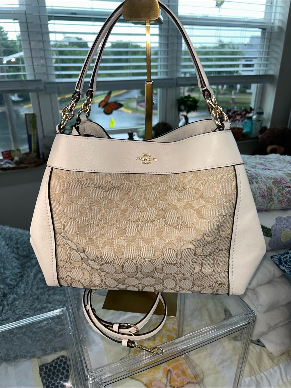 COACH Beige Signature Canvas and Leather Shoulder Bag